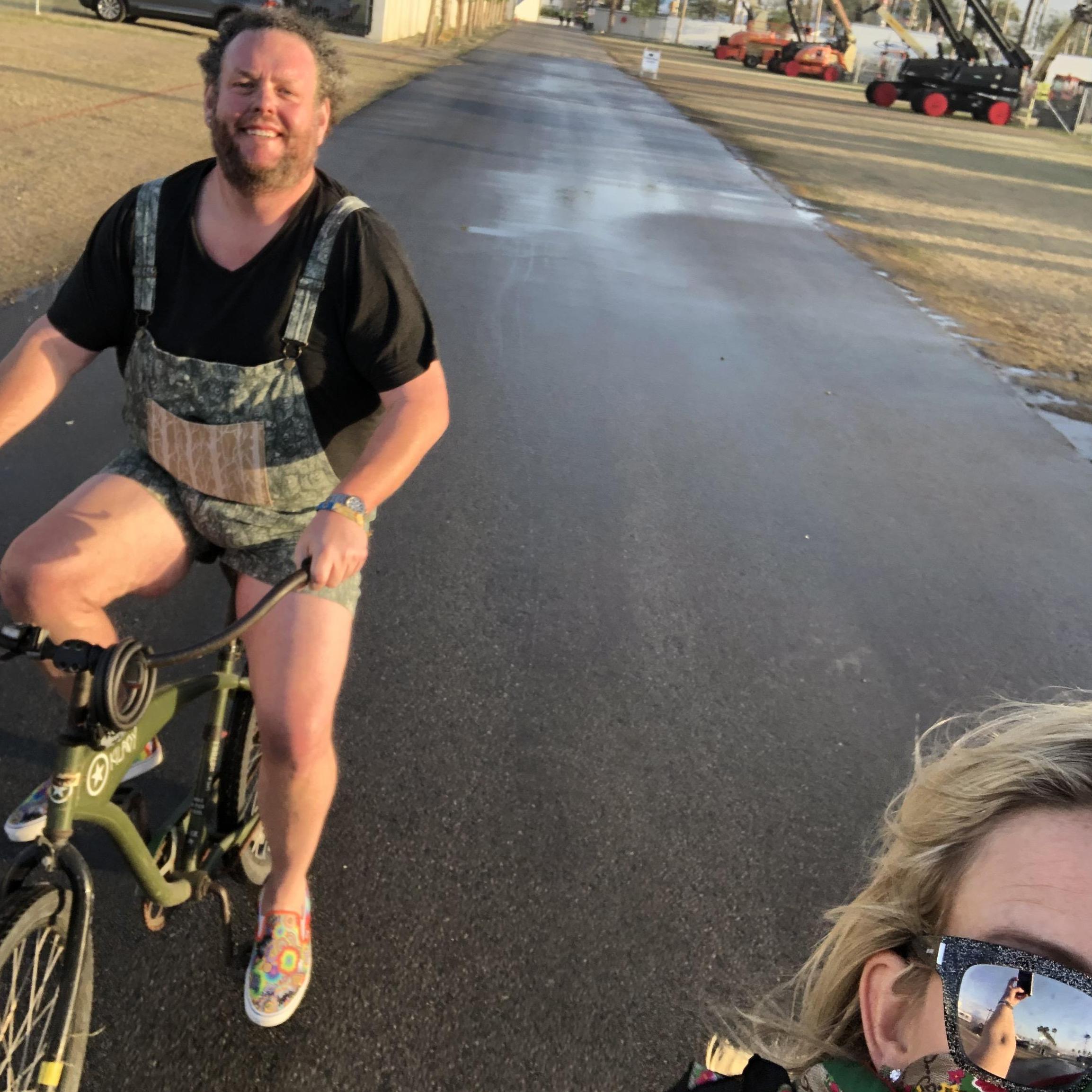 Riding bikes backstage at Coachella 2019