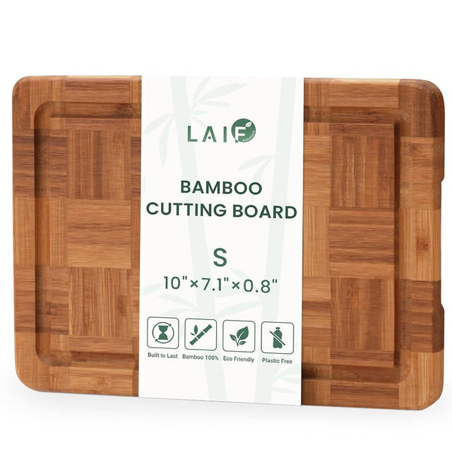 Premium Carbonized Bamboo Cutting Boards – Durable Wooden Chopping Boards with Juice Grooves – Small, Medium, Large & 3-Piece Set – Eco-Friendly, Thick, Crack-Resistant, Easy Grip (Small)