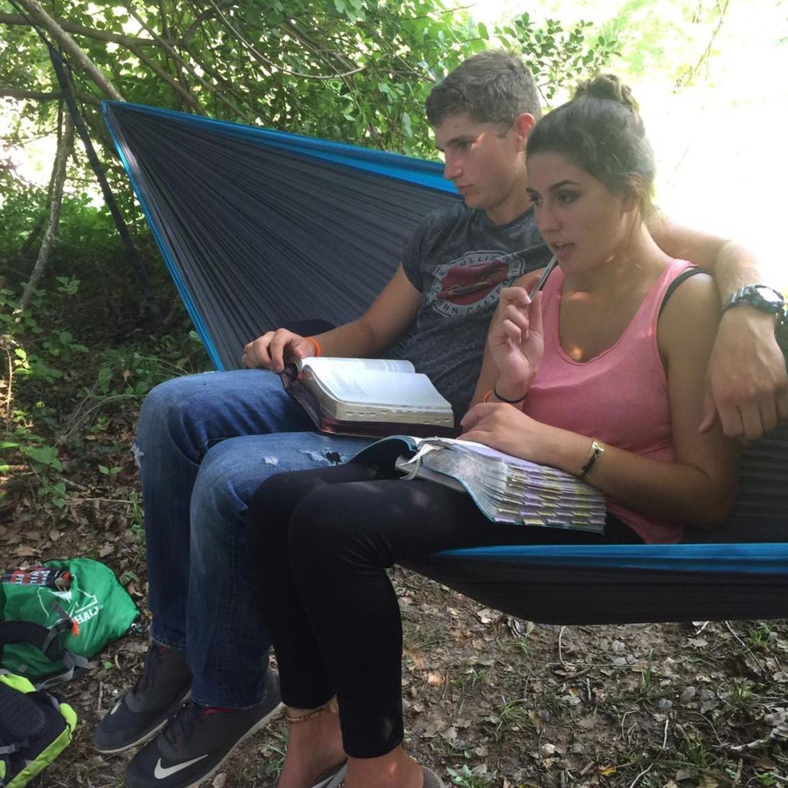 Back in the day, Hannah and Jacob helped run a local high school bible study called "Hammock City Church." They met weekly in various park areas and, you guessed it, shared the Word in hammocks!
