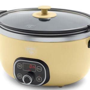 GreenLife 6 Quart Ceramic Slow Cooker, PFAS-Free, Programmable, Removable Healthy Nonstick Pot for Family Meals, Sear on Stovetop, Keep Warm, Digital Timer, Dishwasher Safe Glass Lid & Crock, Yellow