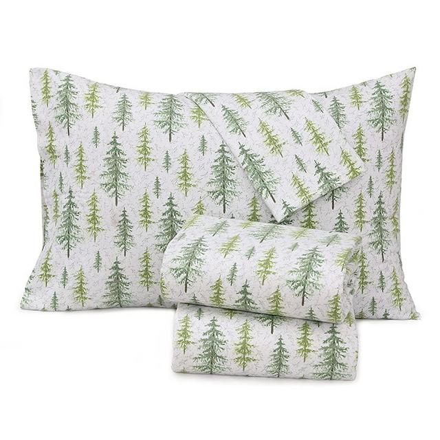 RUVANTI 100% Cotton 4 Pcs Flannel Sheets King, Deep Pocket, Warm, Super Soft, Breathable, Moisture Wicking Sheets for King Size Bed Include Flat, Fitted Sheet, 2 Pillowcase - Green Mountain Peak