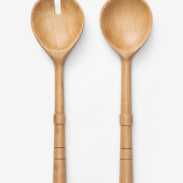 Notched Oak Wood Salad Servers