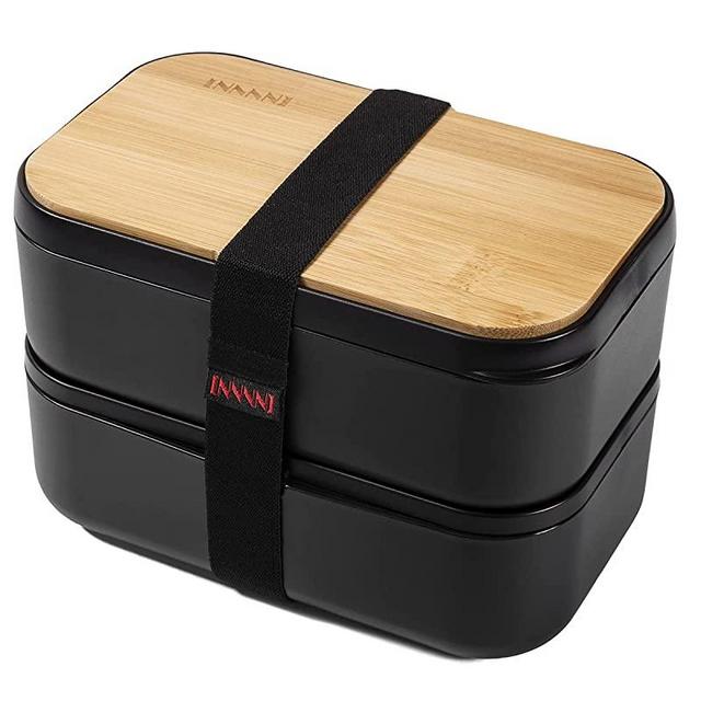 INVVNI Bento Box Adult Lunch Box Containers for Adults Japanese Large Bento (68 Oz Capacity) Stackable Bento Boxes - Natural Bamboo Chopping Board Lid, Microwave & Dishwasher Safe, Bpa free