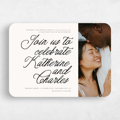 Beige Rounded Wedding Invitation - Devan Photo