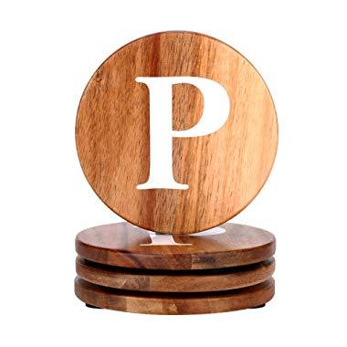 Personalized Gifts Round Coaster Natural Acacia Wood Wooden Coaster Set of 4 for Drinks in Office, Home and Cottage, Bar, Restaurant, Wine Glasses, Cups& Mugs, Customizable with Name