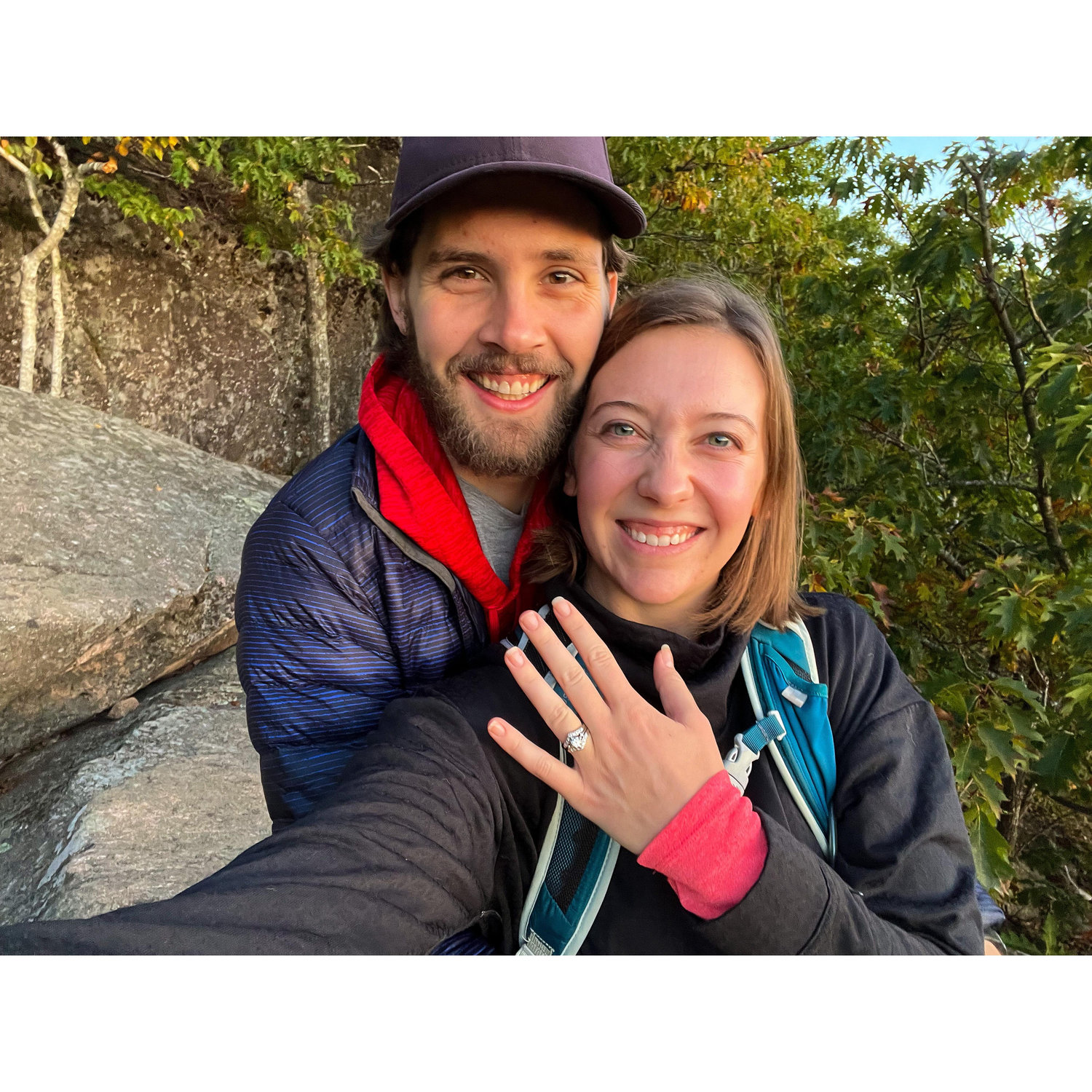 We got engaged at sunrise on the Precipice trail at Acadia National Park!