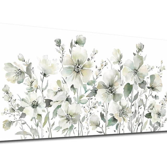 Elegant Flowers Wall Art Abstract Floral Pictures Wall Decor Modern Green Botanical Canvas Painting Flower Blossom Canvas Print Artwork for Living Room Bedroom Office Home Wall Decoration 24" x 48"