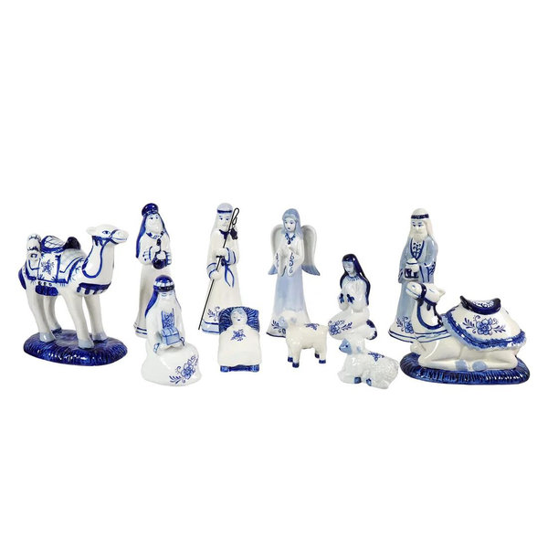 Kurt Adler Porcelain Delft Nativity Set