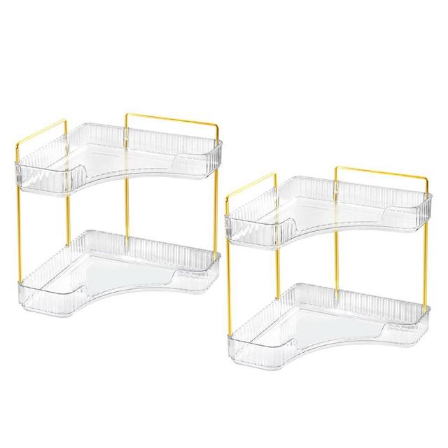 GTI 2 Tier Bathroom Counter Organizer, Multi-Function Corner Bathroom Organizer Countertop,Makeup Organizer Perfume for Dresser Vanity Tray, Spice Rack Organizer for Kitchen (2 PCS, Clear)