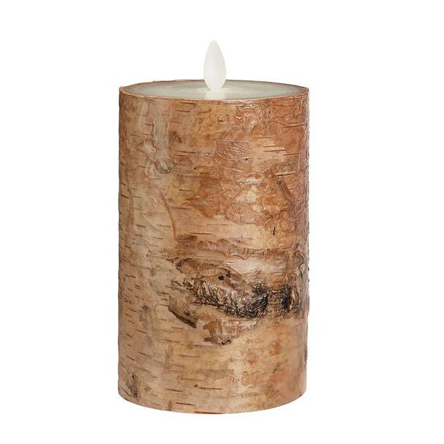 Flameless Flickering Birch Painted Wax Pillar Candle, 3 x 6"