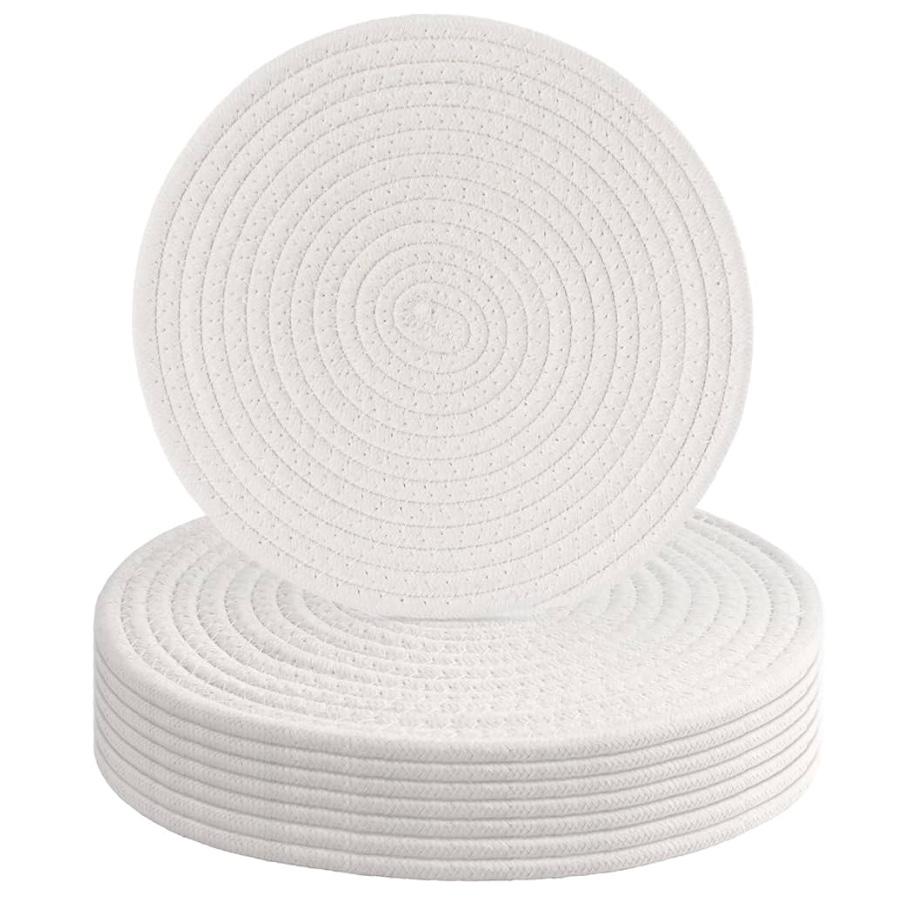 10 Inch Cotton Rope Trivets for Hot Dishes Set of 8 Heat Resistant Mats for Countertop Potholders for Kitchens Trivets for Hot Pots and Pans and Quartz Countertops Farmhouse Kitchen Décor, Beige