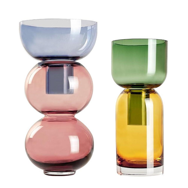 Cloudnola Reversible Glass Flower Vase and Bud Vase Set of 2, Pink & Blue and Green & Yellow, Ideal Gift Set, for Home, Wedding, and Event Decor