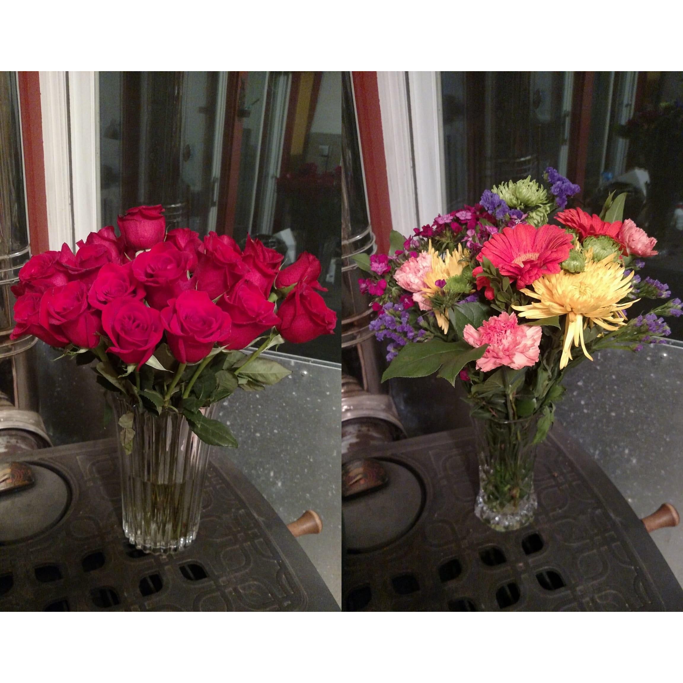 Once he got back up off of his knee, Eli and Addie ran up and gave me two dozen roses and a bouquet of flowers Carter had picked out for me.