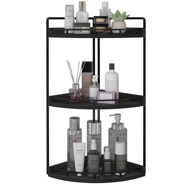 Dorhors 3-Tier Corner Bathroom Organizer Countertop for Storage,Counter Tray and Vanity Organizer,Wood Counter Organizer for Kitchen,Bathroom,Dresser (Black)