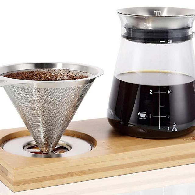 Aquach Pour Over Coffee Maker Set with Extra Large Coffee Dripper, 28 oz Glass Carafe, Stainlesss Steel Coffee Scoop and Bamboo Storage Tray, Unique Set for Home or Office