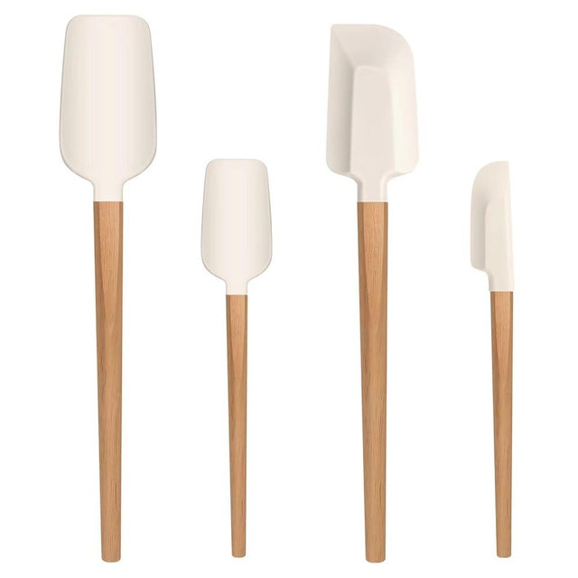 LorisArm Wooden Handle silicone Spatula Set 4PC 12"&9" Jar spatula baking spatula