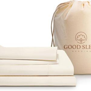 Good Sleep Bedding Cotton Sheets: 100% Long Staple Egyptian Cotton Queen Size BedSheets, 4 Piece Cotton Ivory Sheet Set, Fits Mattress Upto 16 Inches Deep Pocket - 4 Pc Sheet Set