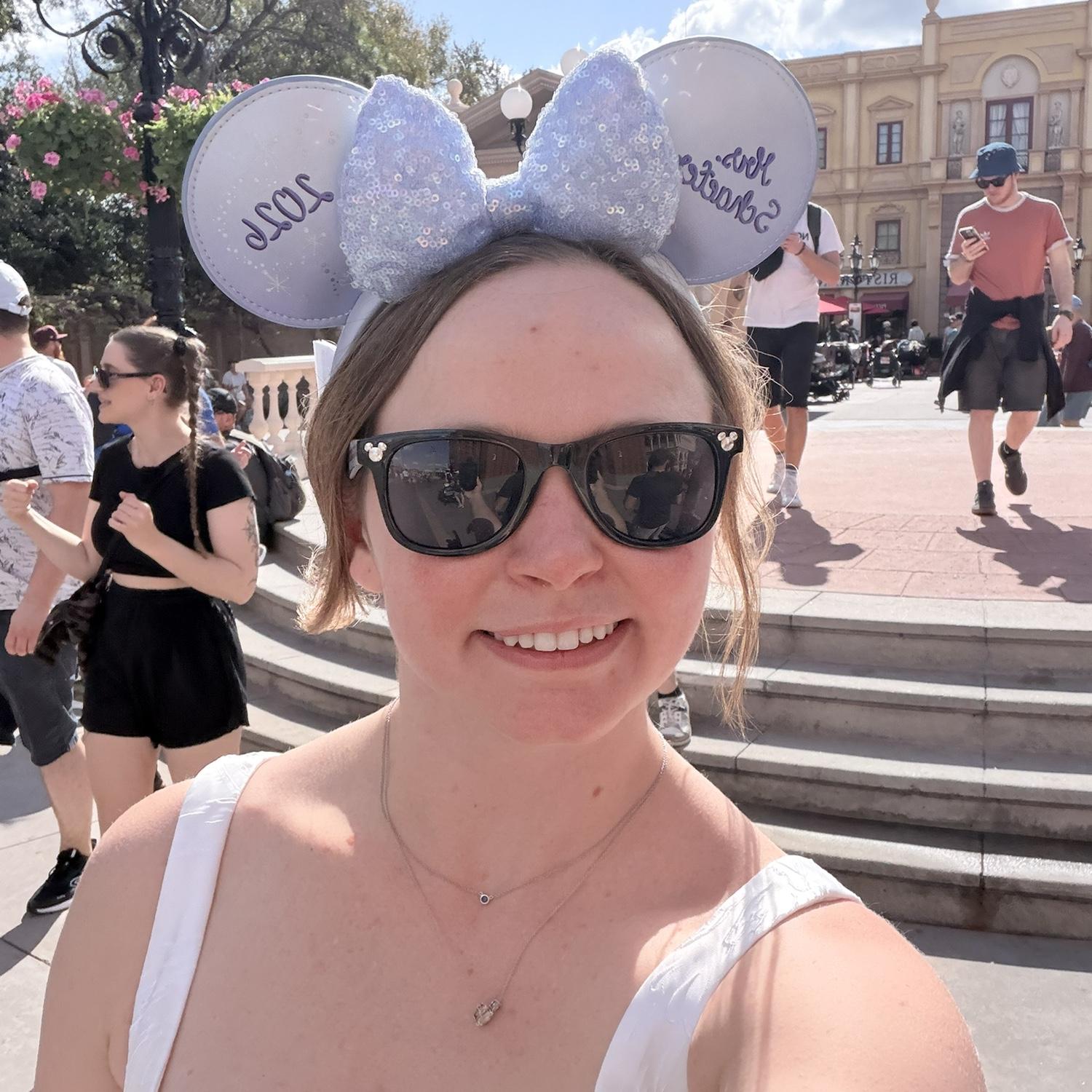 EPCOT with some new ears—thank you, Ray!
