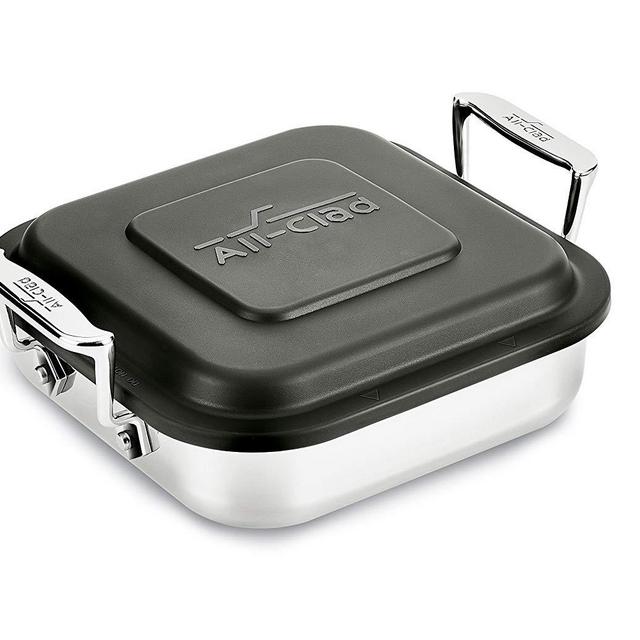 All-Clad E9019464 Gourmet Accessories Stainless Steel Square Baker w/ lid cookware, 8-Inch, Silver