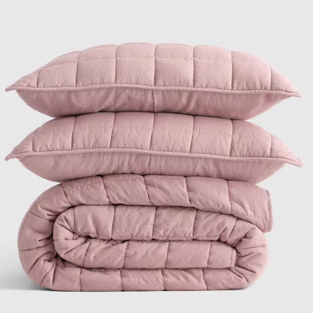 Queen Linen Quilt Set in Mauve