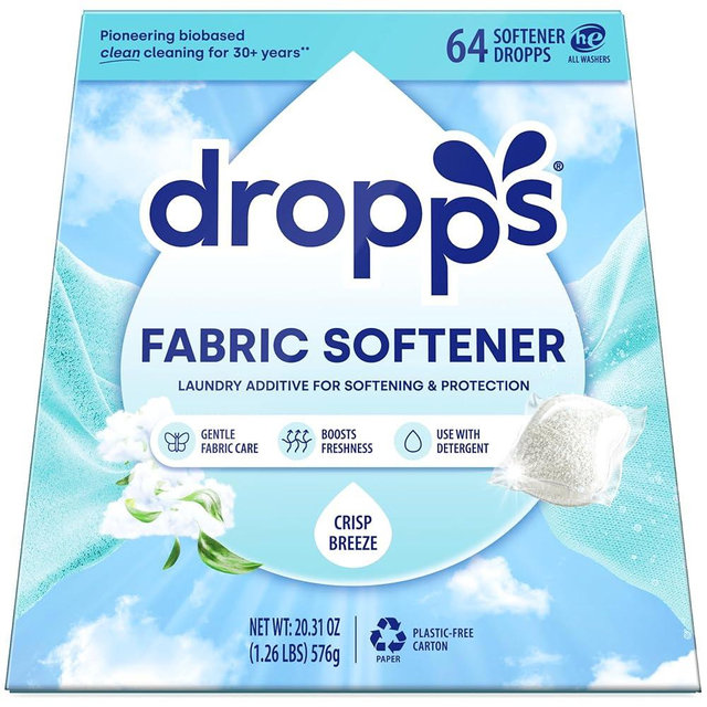 Dropps Laundry Fabric Softener Pods, Crisp Breeze (64 Pods) - Laundry Additive for Softening & Protection - HE Compatible Mineral Based Ingredients Laundry Supplies