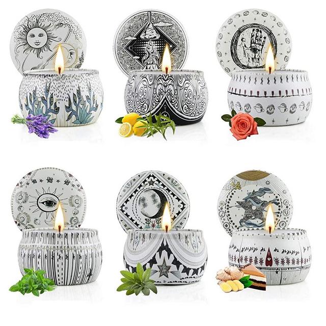 Scented Candle Sets for Women Gift, Aromatherapy Candles for Home Scented, Lavender Lemon Soy Candles for Home Decor, Portable Lid Tin 6 Pack, 5.65oz