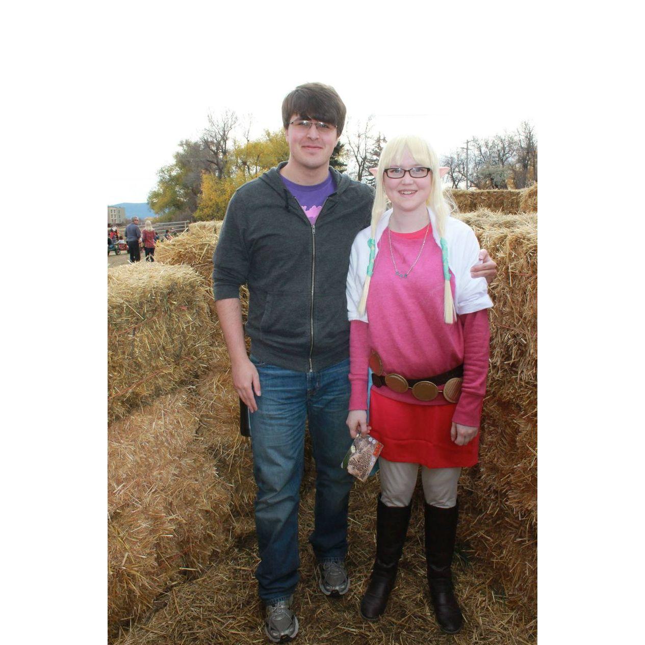 It was Halloween and I dressed up as Zelda. Nathaniel went as himself.