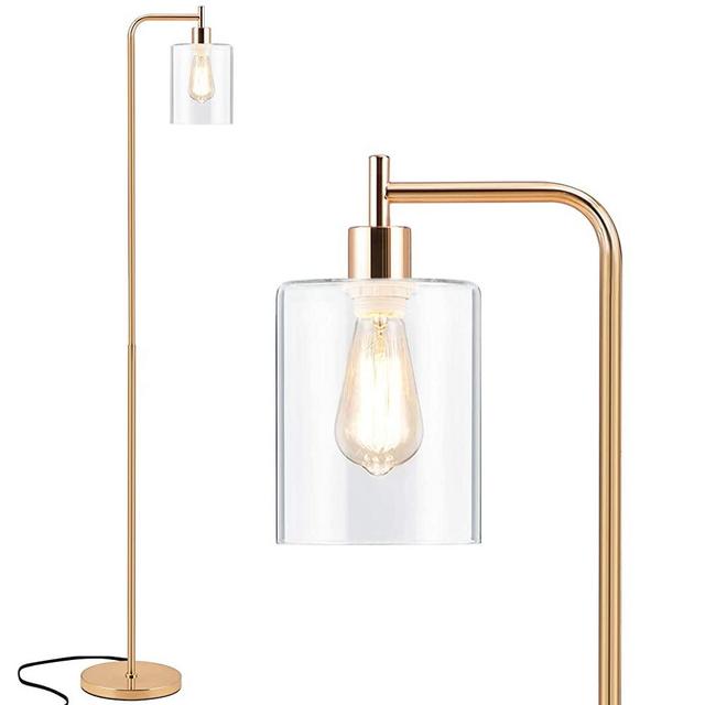 Tall LED Floor Lamp, Acaxin Modern Standing Lamp with Hanging Glass Shade and Bulb, Gold Farmhouse Indoor Pole Simple Floor Lamp, Industrial Reading Light for Living Room, Bedroom, Office, Home Decor