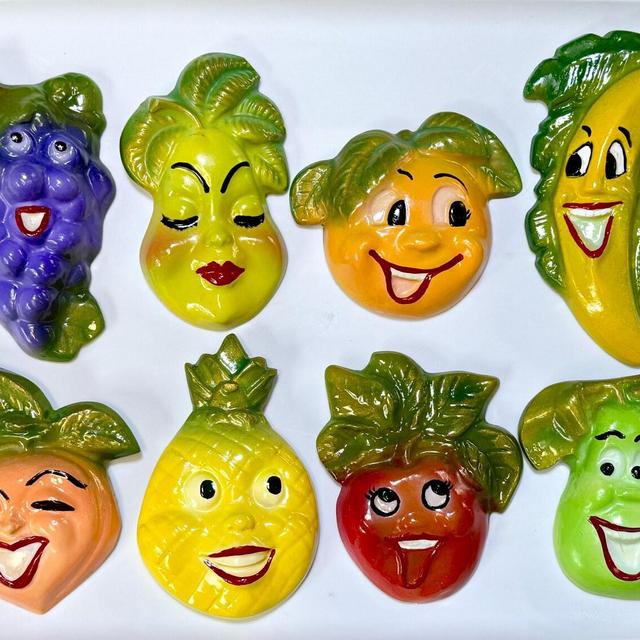 Kitsch Fruit Chalkware Wall Plaques - Mid-Century Kitchen Decor - Set of 8