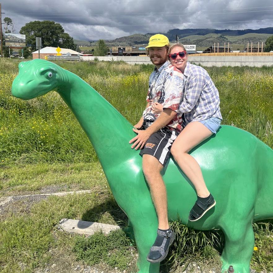 Riding a dinosaur in Paradise Valley, MT