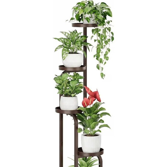 Bamworld Corner Plant Stand Indoor Outdoor, Tall Metal Flower Pot Stands for Multiple Plants, 4 Tier Brown Heavy Duty Plant Shelf for Patio Garden Balcony Living Room Bedroom(Patent Design)
