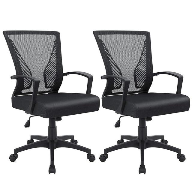Furmax Office Chair Ergonomic Computer Desk Mesh Chair Mid Back Swivel Lumbar Support with Armrest (2, Black)