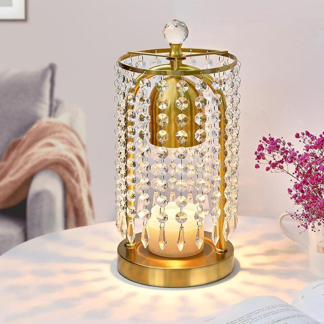 Gold Candle Warmer Lamp with 2 Bulbs,Fragrance Candle Warmer Lamp with Timer & Dimmer,Electric Wax Warmer Handcrafted Crystal Modern Lamp,Auto-Off Function,House Warming Christmas Gift New Home Decor
