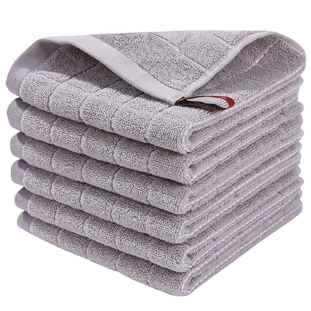 Homaxy 100% Cotton Terry Kitchen Dish Cloths, Highly Absorbent, Fast Drying and Machine Washable Dish Towel - Great for Household Cooking Cleaning, 6 Pack, 12 x 12 Inches, Light Grey