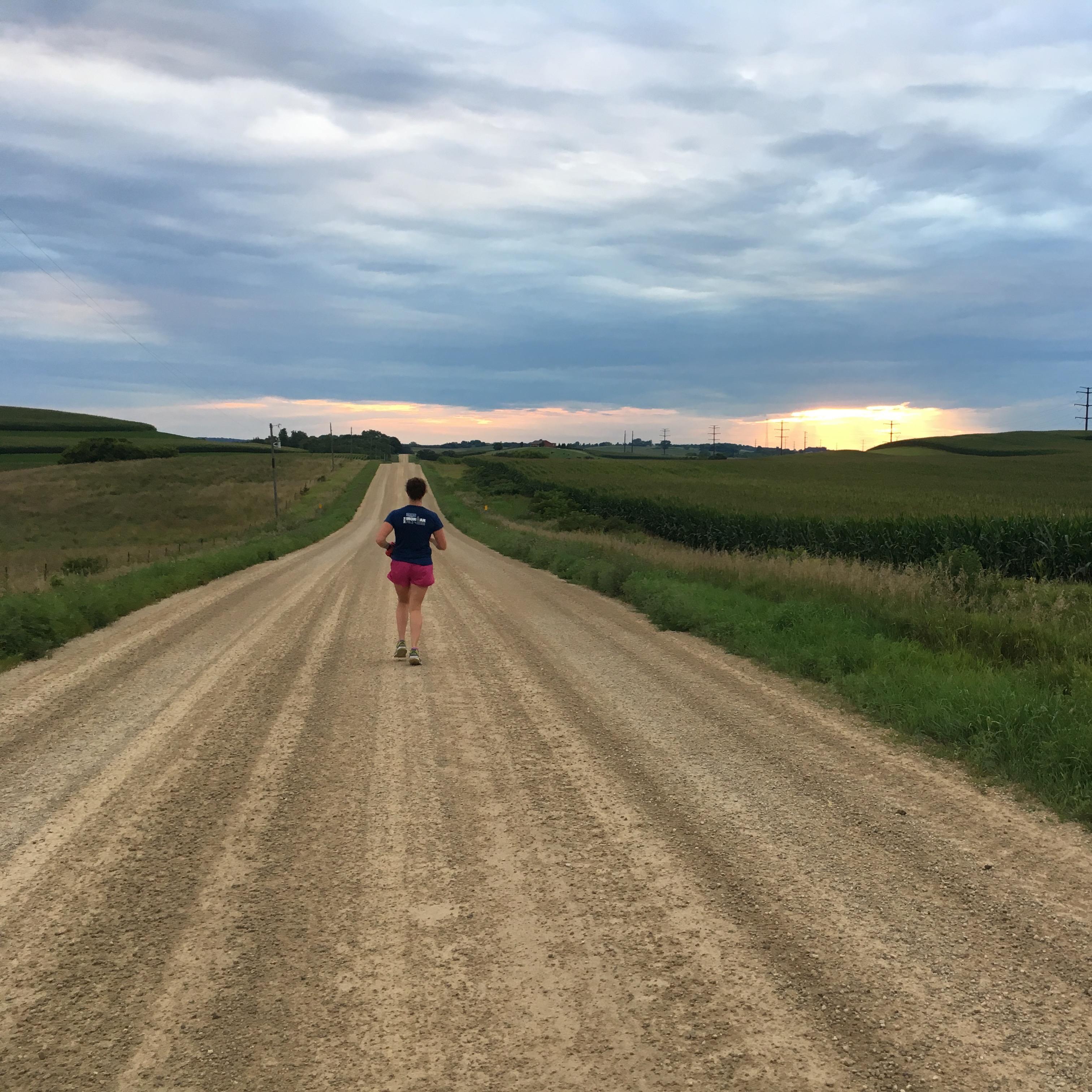 You'll be here soon! Running down the road with the Red Barn (our wedding place).