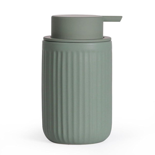 INGOFIN Ceramic Lotion Dispenser - 12oz Refillable Hand Soap Dispenser Bathroom, Modern Liquid Soap Dispenser with Pump, Dish Dispenser for Kitchen, Sage Green