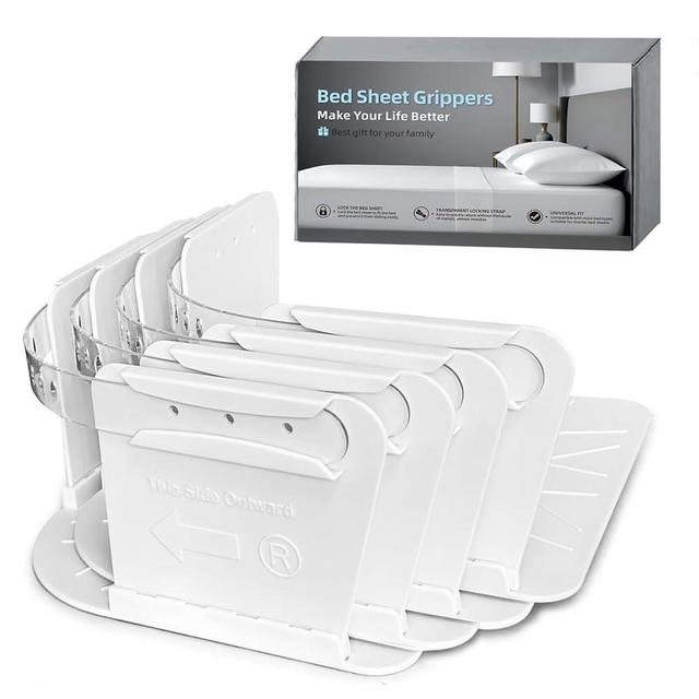 NiceTCU Bed Sheet Holders for Corners Keep Sheets Firm & Tight, Fitted Heavy Duty Mattress Sheet Corner Fasteners with Lock Straps, No More Loose Sheets & Easy Installation（ Set of 4 White）