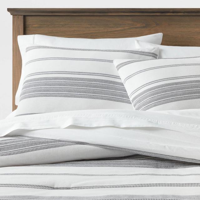 Full/Queen Cotton Woven Stripe Comforter & Sham Set White/Navy - Threshold™