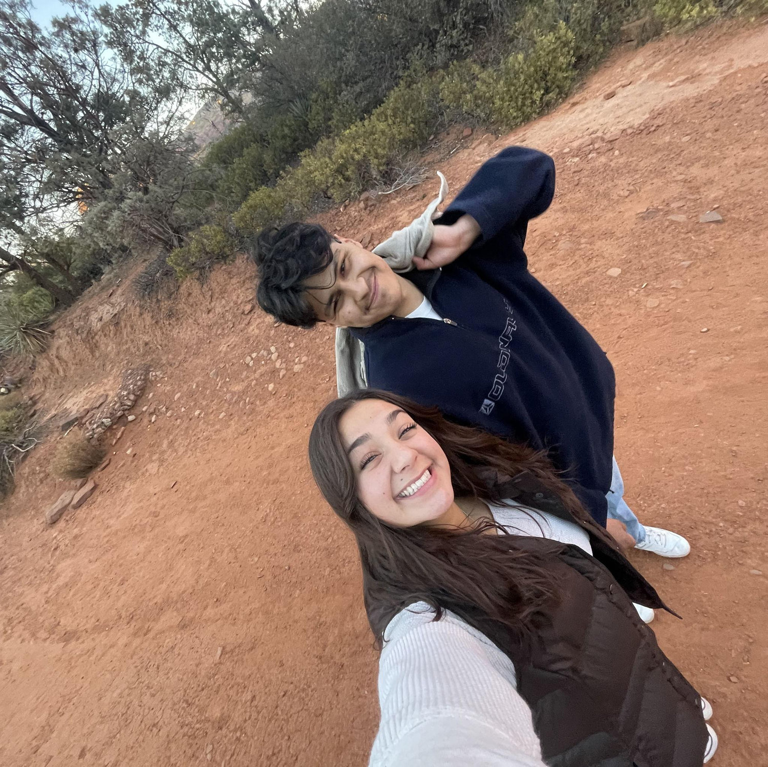 Our first time seeing each other after 2 years of not really talking. We hiked in Sedona and got lost on the trail in the dark.