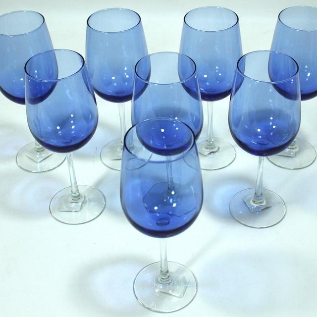 Cobalt/Royal Blue, Clear Stem, Two-Tone Wine Glasses - Set of 4