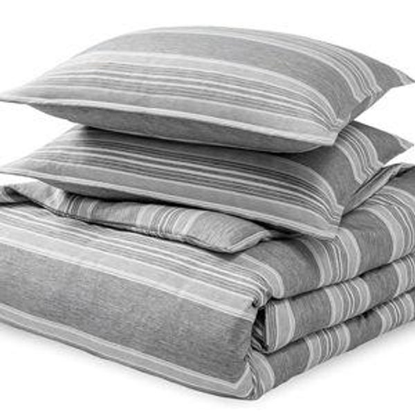 Bare Home Bedding Duvet Cover Queen Size - Premium 1800 Super Soft Collection - Lightweight, Duvet Cover - Soft Textured Bedding (Queen, Stripe - Heathered Charcoal)