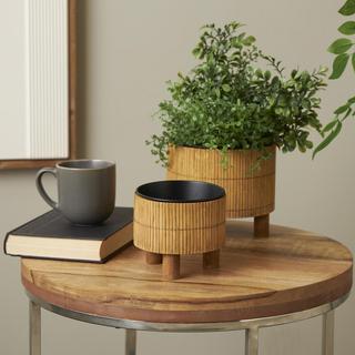Wooden 2-Piece Planter Set with Metal Interior