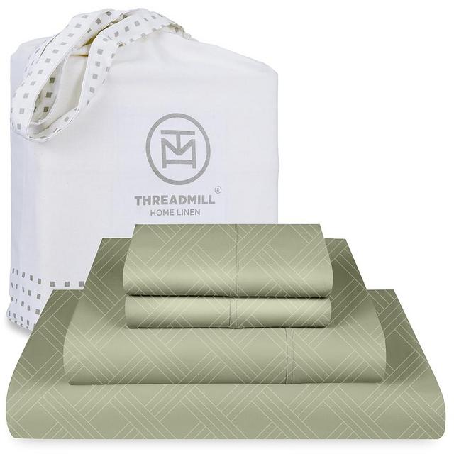 Threadmill Queen Sheet Set for Queen Mattresses | 800 Thread Count Jacquard Celine Sage Green | Better Than Egyptian Cotton | 4 Pc Bed Sheets | Elasticized Deep Pocket | 100% Cotton Queen Sheets