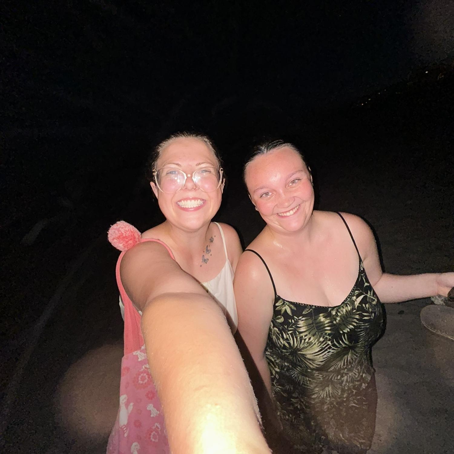 Liv and Tess take a spontaneous post-sunset swim in their date-night clothes at Wrightsville Beach, NC.
