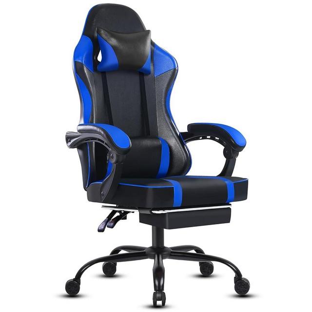 Gaming Chair, Computer Chair with Footrest and Lumbar Support, Ergonomic Video Game Chair Height Adjustable with Swivel Seat and Headrest, Blue