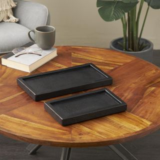 Marble Slim Textured 2-Piece Living Room Decor Tray Set