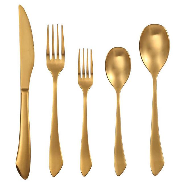 Matte Gold Silverware Set - viishow 20-Piece Brass Stainless Steel Flatware Set for 4, Graceful Matte Gold Tableware Modern Satin Finished Kitchen Cutlery Eating Utensils Set Metal, Dishwasher Safe
