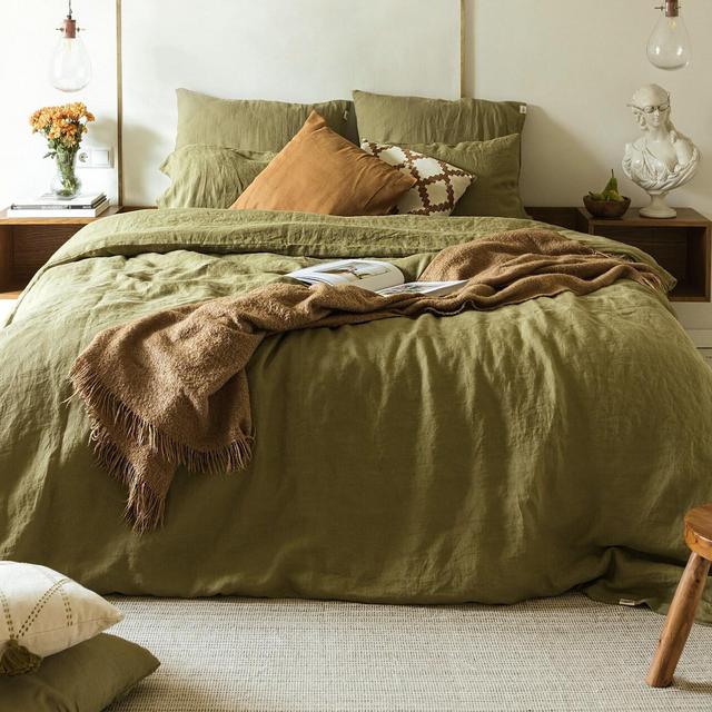 100% natural organic bed linen: duvet cover and 2 pillowcases, linen bedding set in various colors & queen, king, single, double, twin sizes