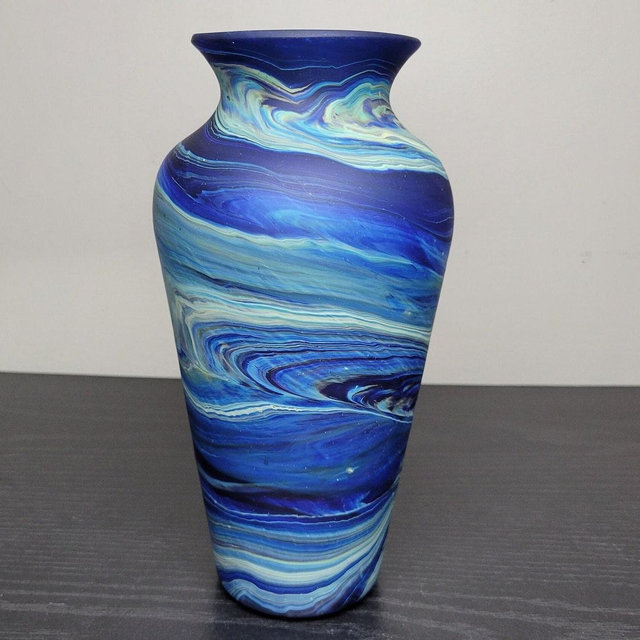 Handcrafted Navy Blue Glass Vase: Eco-Friendly Home Decor