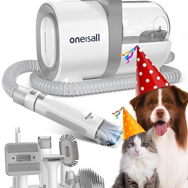 oneisall Dog Hair Vacuum & Dog Grooming Kit, Pet Grooming Vacuum with Pet Clipper Nail Grinder, 1.5L Dust Cup Dog Brush Vacuum with 7 Pet Grooming Tools for Shedding Pet Hair, Home Cleaning (Gray)